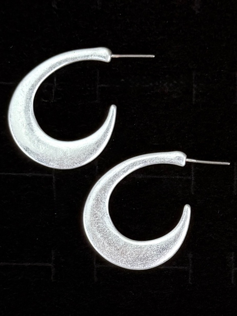 Gorgeous brushed silvertone, thin open hoop weighted pierced earrings